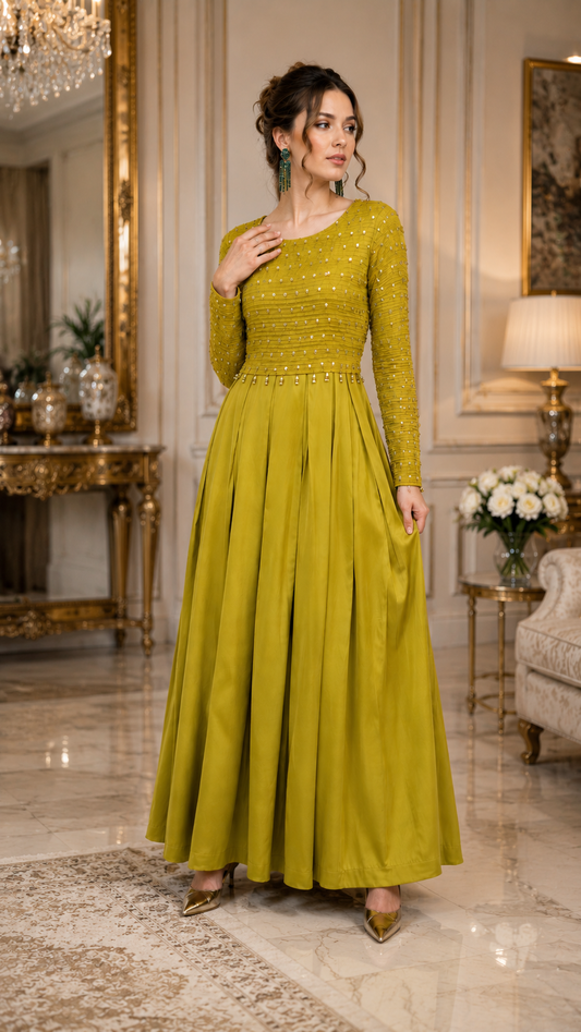Rich Mustard Box Pleated Dress