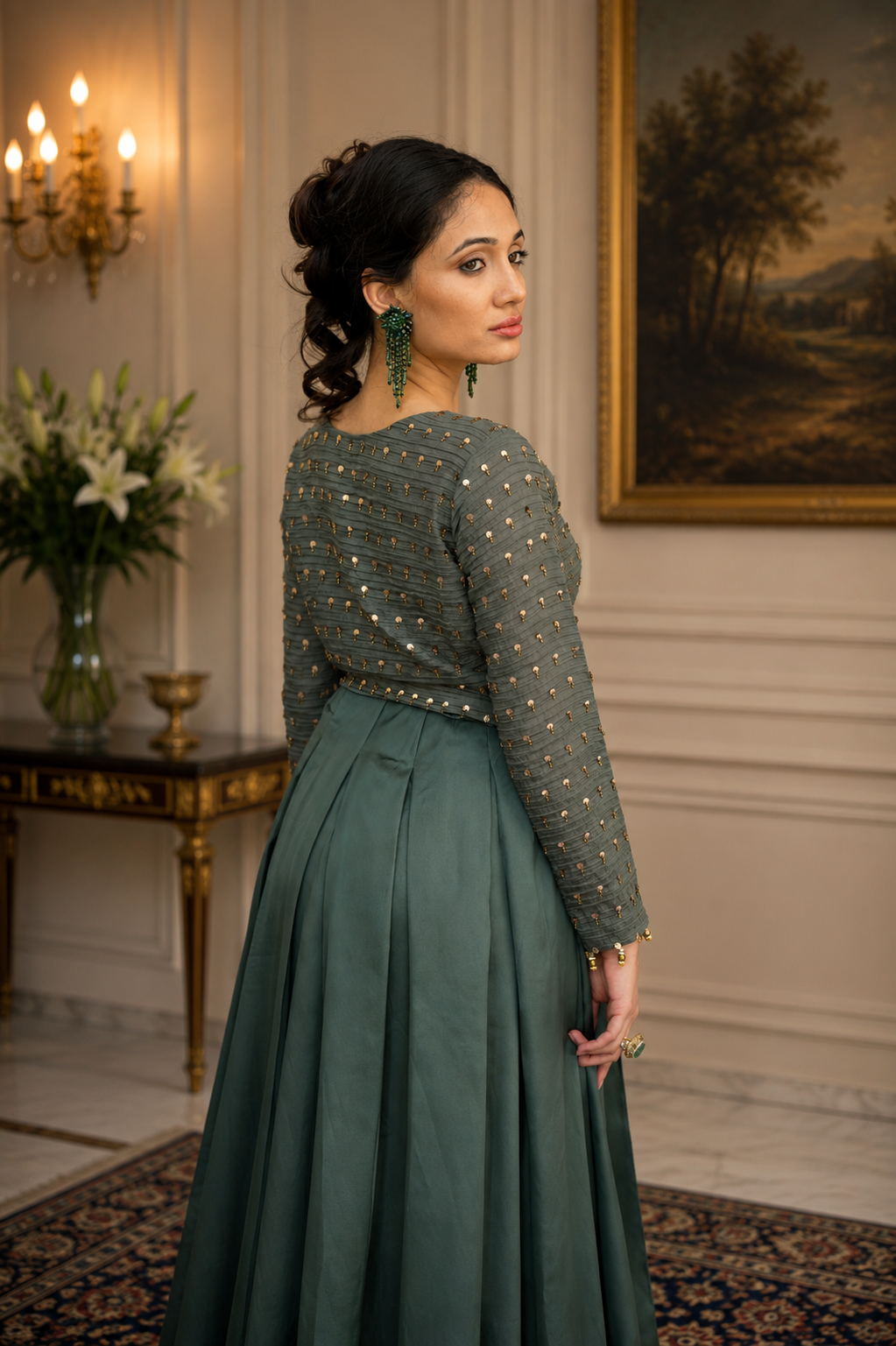 Emerald Green Box Pleated Dress