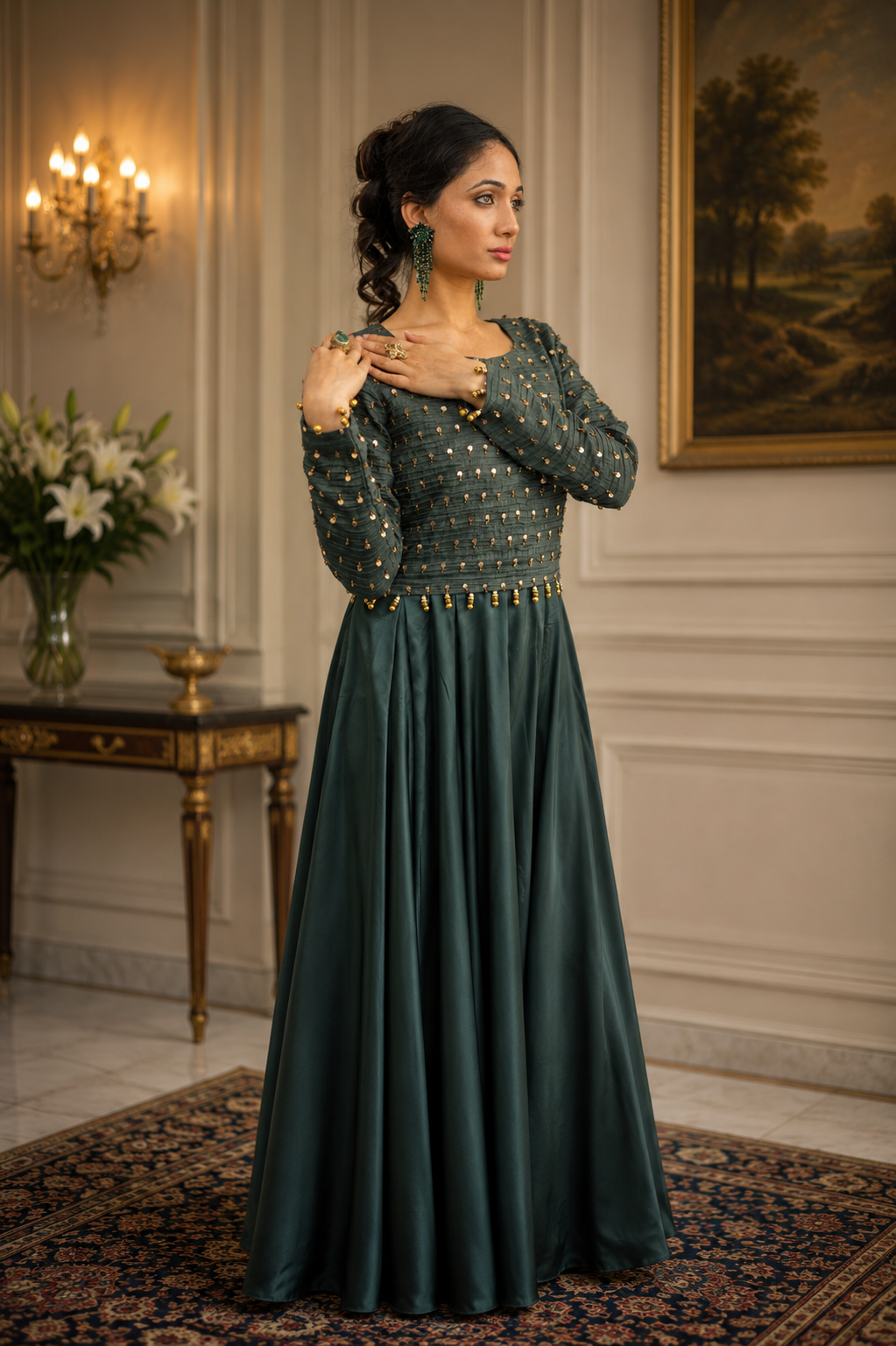 Emerald Green Box Pleated Dress