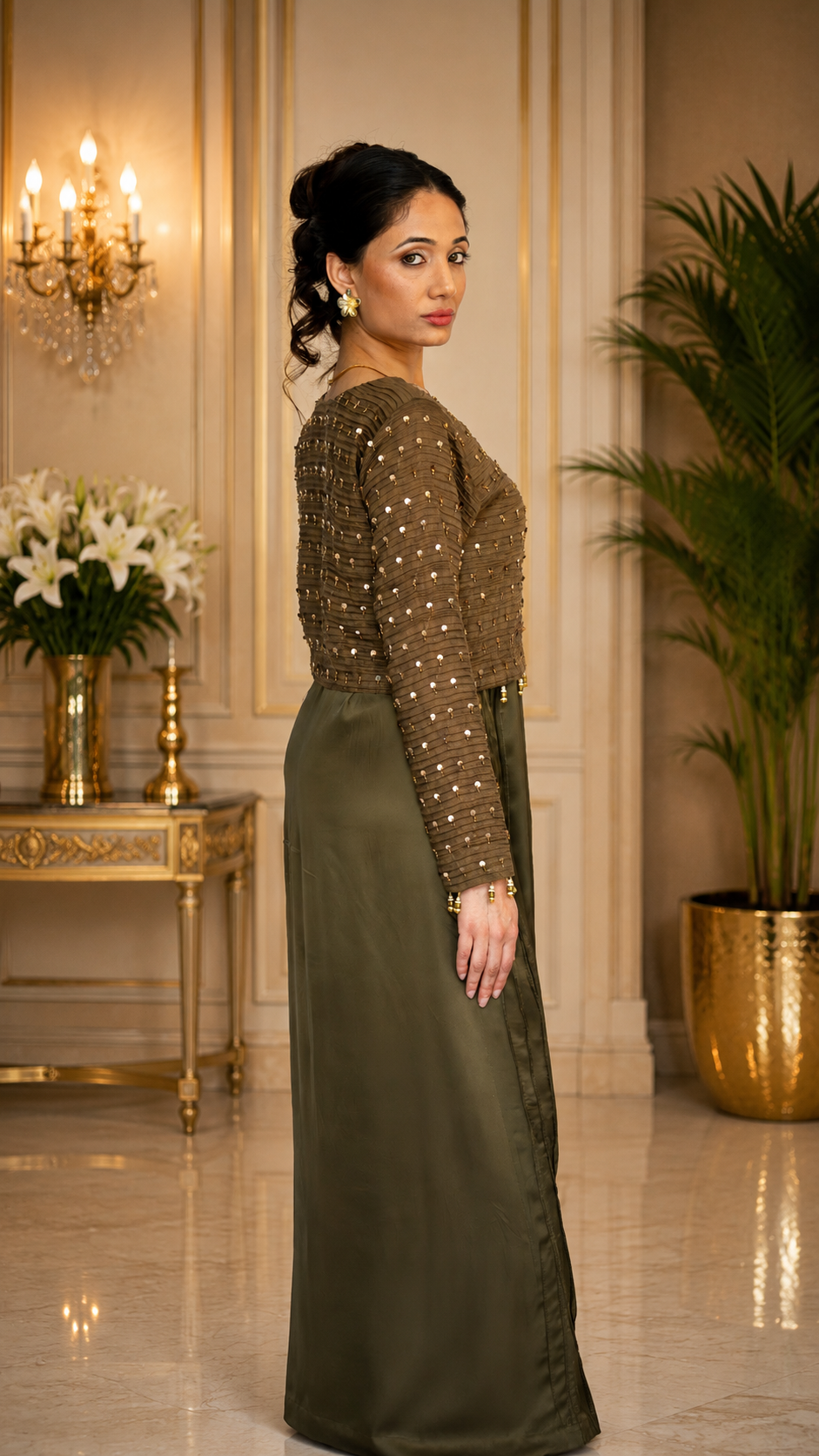 Olive Clay Side Pleated Dress