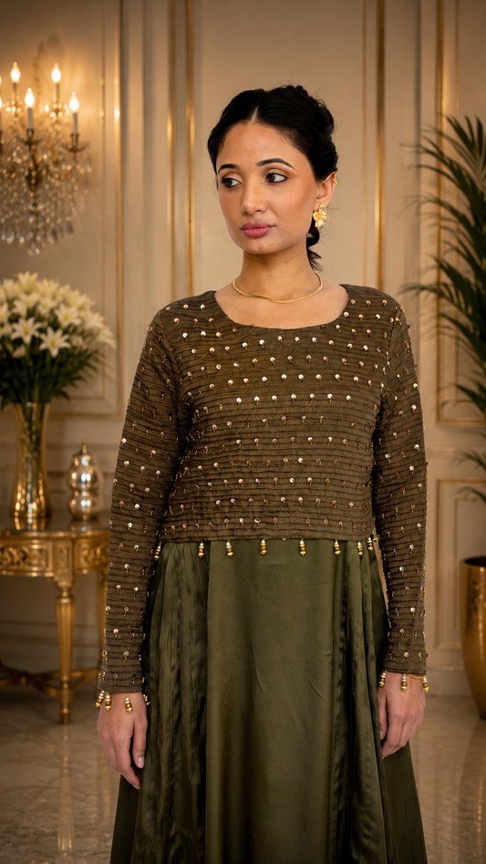 Olive Clay Side Pleated Dress