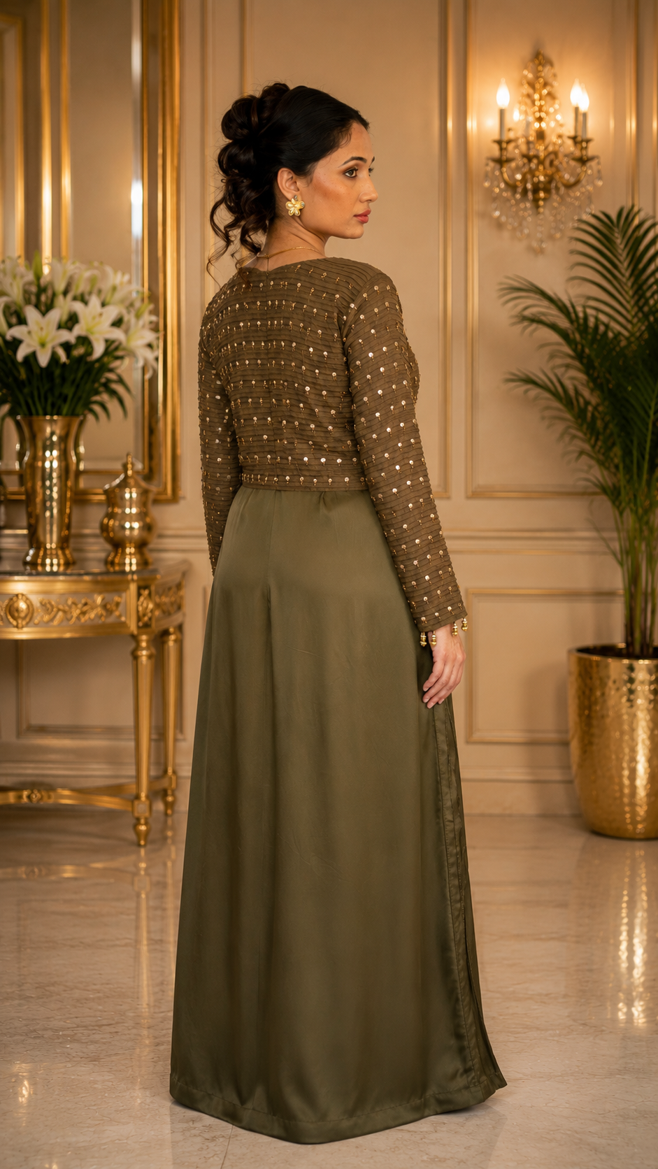 Olive Clay Side Pleated Dress