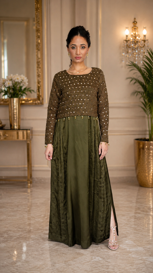 Olive Clay Side Pleated Dress