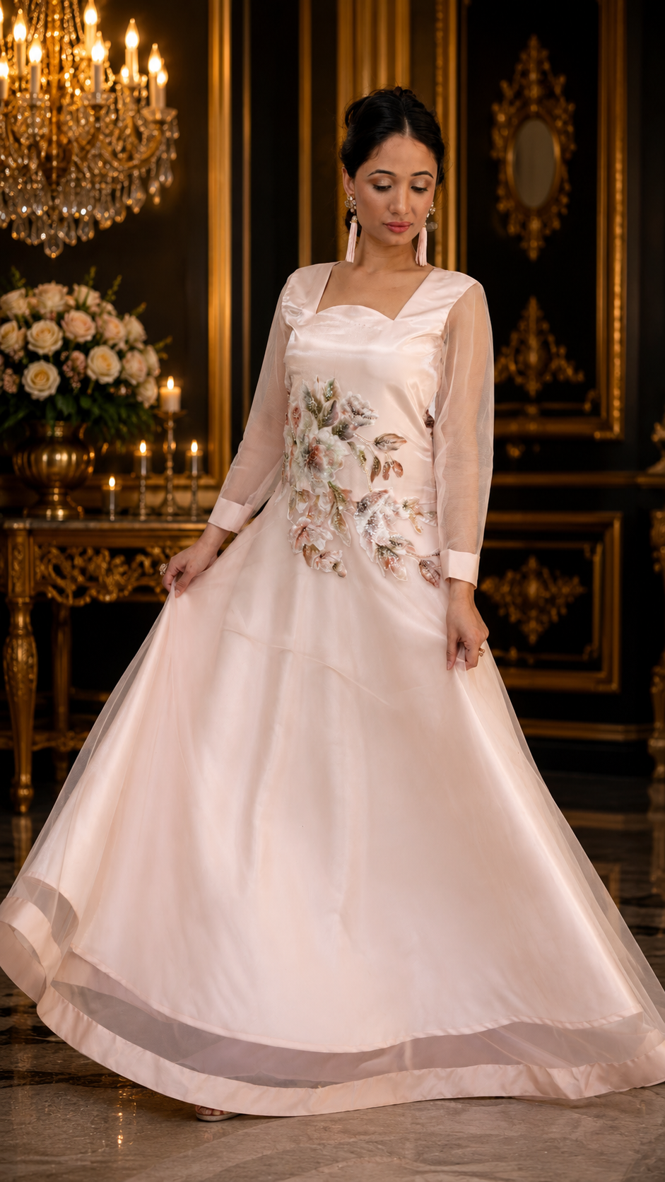 Blush Petal Embellished Luxe Gown