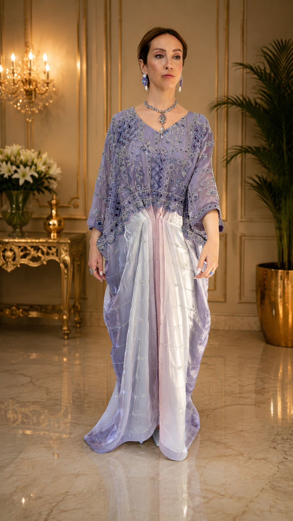 Dusky Lilac Embroidered Kaftan