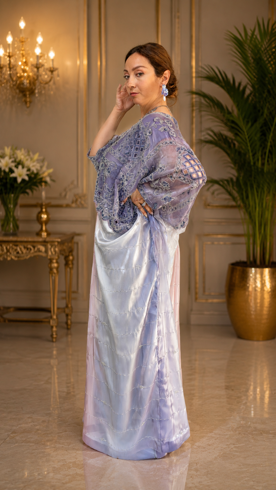 Dusky Lilac Embroidered Kaftan