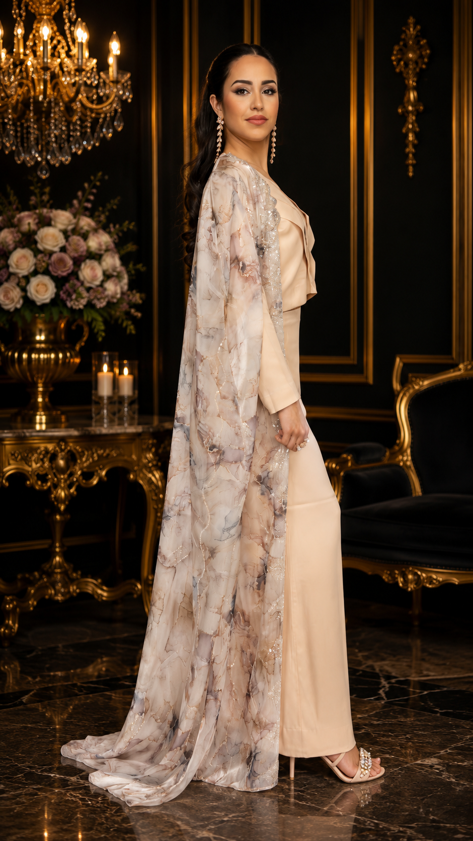 Soft Taupe Cape Ensemble