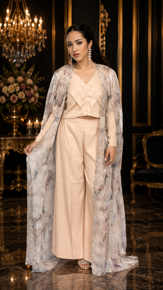 Soft Taupe Cape Ensemble