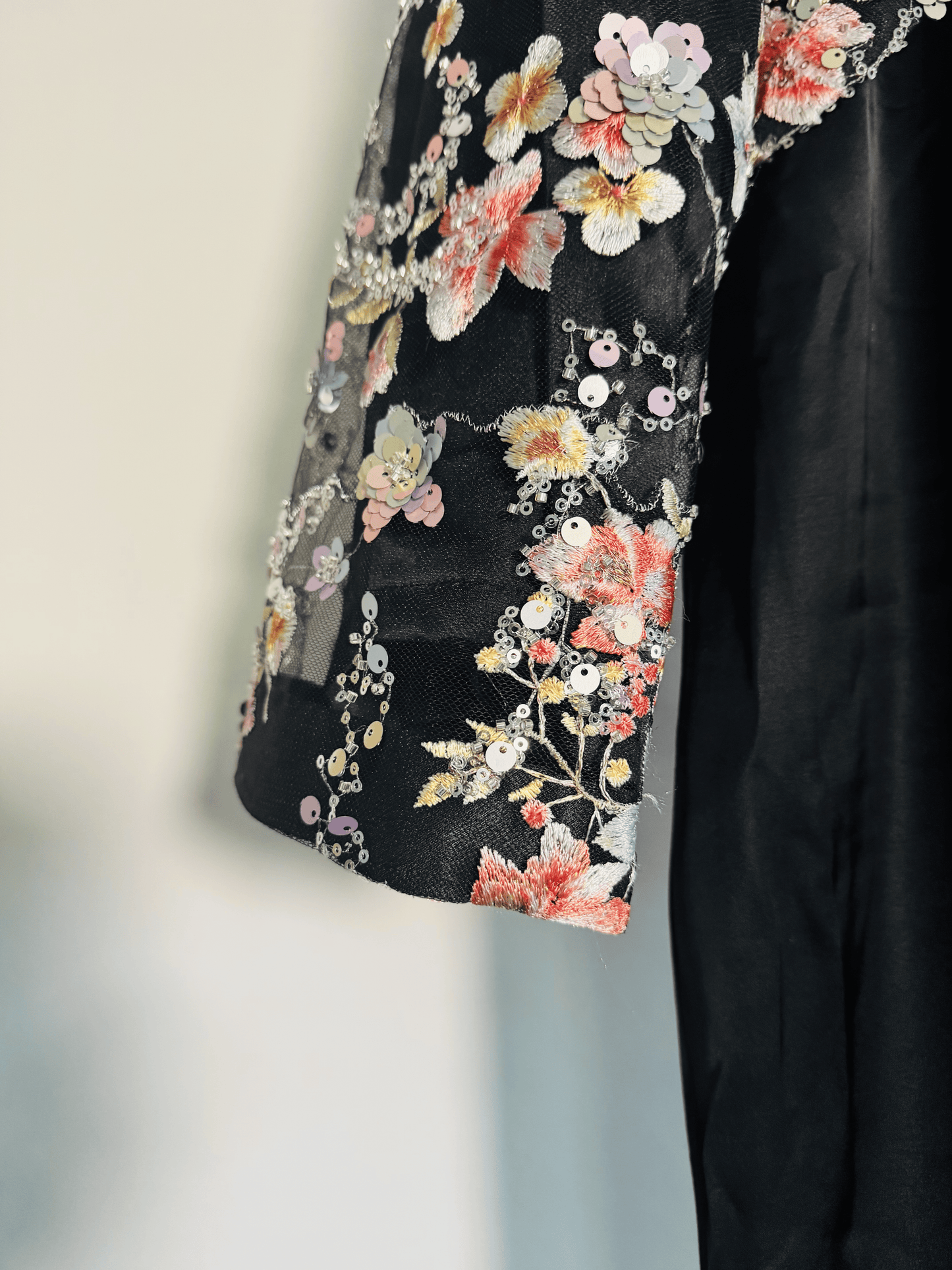 Black Floral Fishtail Jacket Gown
